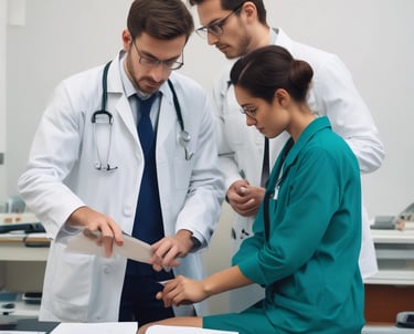 A team of healthcare professionals collaborating in a hospital ward.