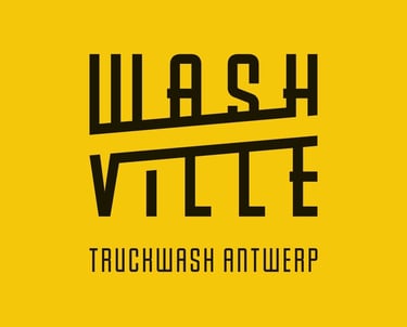 Washville Truckwash Antwerp logo with bold black typography on a bright yellow background.