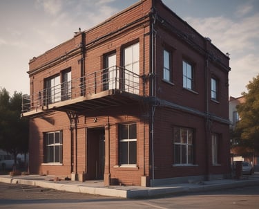 High-quality real estate image showing a modern mixed-use building under bright daylight.
