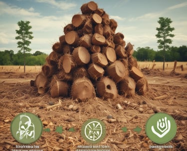 Stacks of wood chips and pellets prepared for biomass energy plants in a clean industrial setting