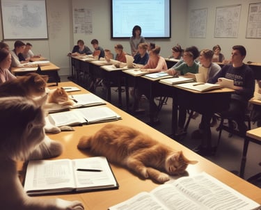 A serene classroom setting with students engaging in animal behavior studies outdoors.