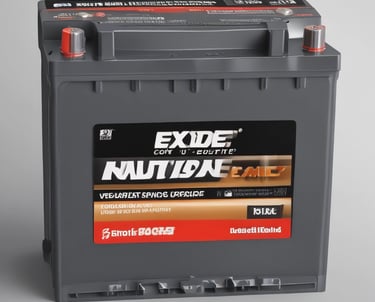 A close-up of various car and motorcycle batteries neatly arranged on store shelves, showcasing brand labels.