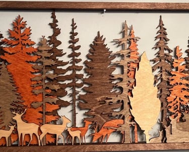 3D-HOLZWANDBILD HIRSCH UND WOLF – HANDGEFERTIGTE WANDDEKO BUCHS SG