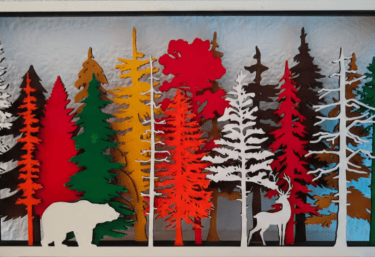 3D-HOLZWANDBILD BÄR IM WALD – HANDGEFERTIGTE WANDDEKO BUCHS SG