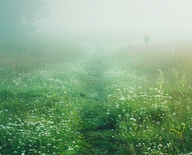 A misty field fading into the distance, symbolizing awareness without integration lead to disconnect