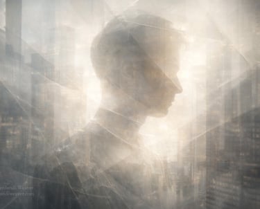 Abstract translucent layers with light passing through, representing perception shifting and seeing 