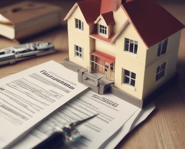 A real estate agent handing keys to happy clients in front of a house.
