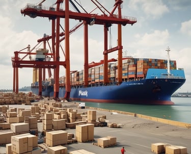 A professional coordinating export documents with shipping containers in the background.