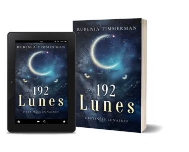 Mockup ebook et broché, 192 lunes, saga d'urban fantasy Destins lunaires - Rubenia Timmerman.