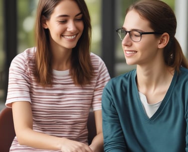 A caregiver gently assisting a resident with daily activities outdoors.