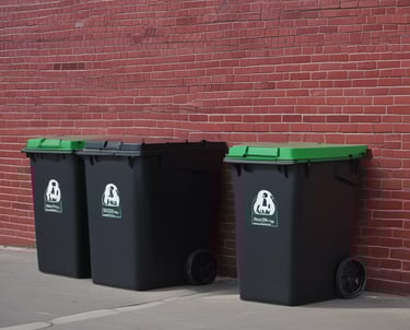 Organized waste containers neatly arranged outside a Toulouse apartment building.