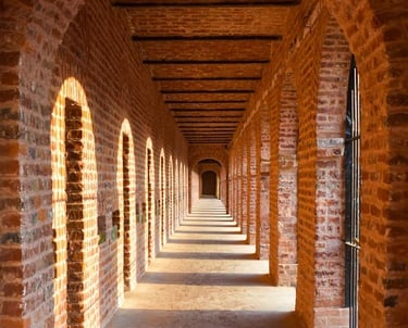 Andaman trip details - Sunlight streaming through the historic brick corridors of Cellular Jail in Port Blair.
