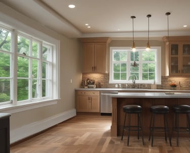 A skilled handyman painting a bright living room wall with care.