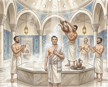 Men's traditional hammam gathering and groom's ritual at the historic Hizirbey Hamami