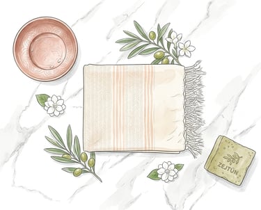Luxury bath gift set with peshtamal, rose bowl, and olive soap from Hizirbey Hamami