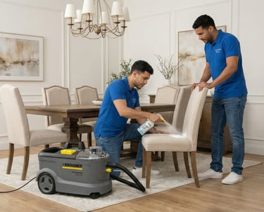 Joven limpiando un comedor como parte de un servicio de limpieza profesional en Bonao