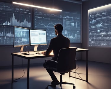 Professional headshot of a confident marketing strategist working with charts and data on a laptop in a modern office.