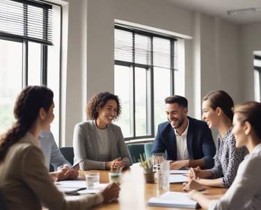 CPA reviewing financial statements with a client in a bright office.