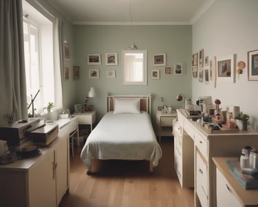 Cozy living room with warm lighting and comfortable seating in a senior group home.