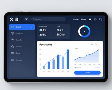 Glowing emerald green and gold 3D financial graphs intertwining against a dark navy blue gradient.