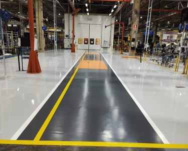 corredores demarcados e pintados com epoxi