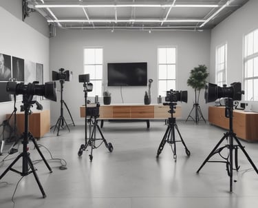 A creative photographer capturing a vibrant urban scene with natural light.