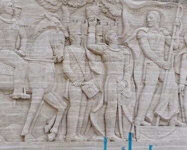 Proceso de restauración del mural del Monumento a la Bandera realizado por Almapiedra.