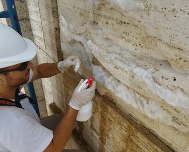 Proceso de restauración de los colosos del Monumento a la Bandera de Rosario realizada por Almapiedra.