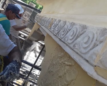 Proceso de restauración del mirador del Museo Estevez realizado por Almapiedra.