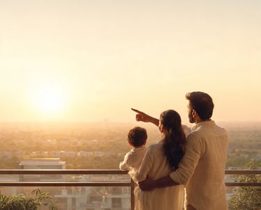 couple pointing at sky