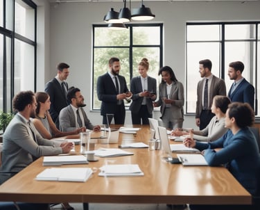 a man and a woman sitting at a table looking at a laptop