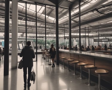 A happy traveler checking flight deals on a smartphone with a world map in the background.
