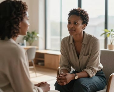 two women sitting on chair