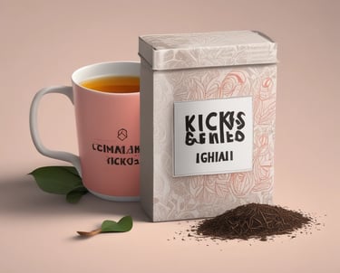 A steaming cup of traditional North Karnataka chai with a backdrop of rustic tea leaves and cultural motifs.