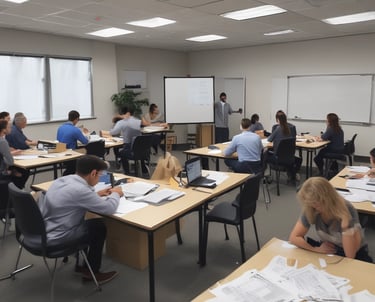 A group of employees attentively participating in a workplace safety training session.