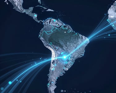 A sleek digital map highlighting Catamarca linked to the Greater Bay Area with glowing data streams symbolizing health data exchange.