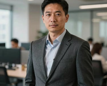 Portrait of a professional logistics manager in an office setting. They are wearing a sharp suit and looking confidently toward the camera. Global Professional / International.