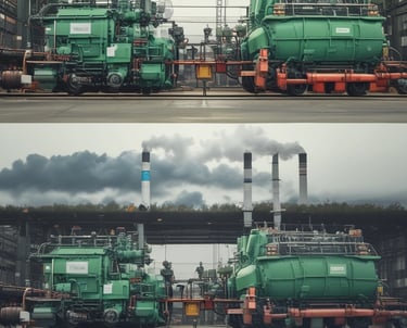 A professional consulting team discussing environmental plans around a table with charts and laptops.