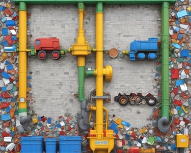 A professional consulting team discussing environmental plans around a table with charts and laptops.