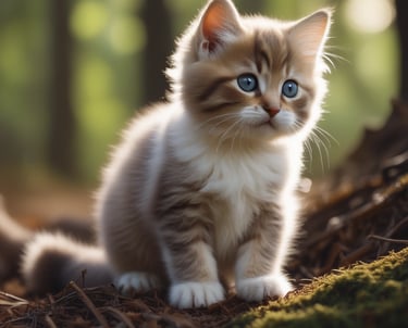 A curious kitten exploring a cozy corner filled with pet accessories.