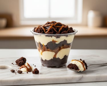 Cheesecake de Brownie y Manjar de Cocina con Ely, elaborado con cremosa mezcla de queso crema, trozo