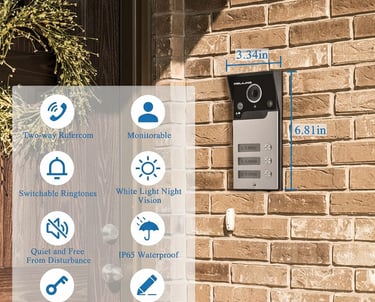 Smart video intercom system brim with night vision and waterproof design wall next to a door.