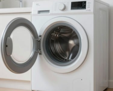 A clean and organized laundry area within the premises, featuring a modern washing machine and bright lighting, emphasizing convenience and hygiene.