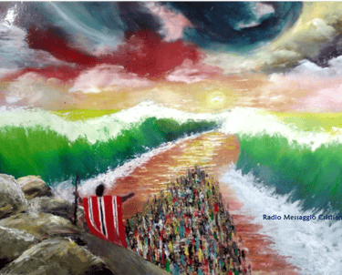 Quadro: apertura del Mar rosso e uscita dall'Egitto del popolo d'Israele guidato da Mosè