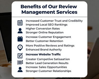 A friendly customer service representative responding to online reviews on multiple devices.