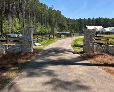 Limestone columns & wall with ivory mortar