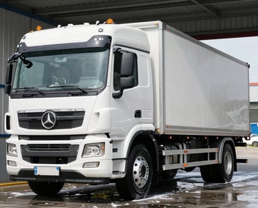 two mans shaking hands in front of a camion fleet. Pro version