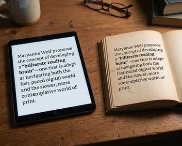 tablet and book side by side