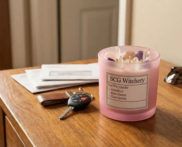 a pink candle used in spellwork