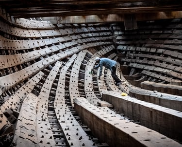 Building boats in the traditional way in Gujarat, India.